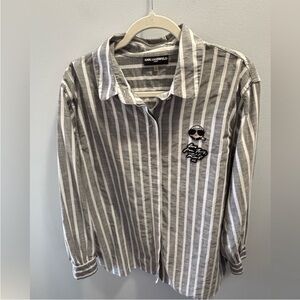 Karl Lagerfeld Paris Logo (Emoji) Striped Button Down • Women’s Large • LIKE NEW